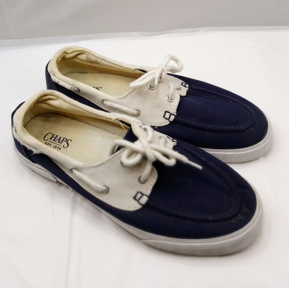 ⚓⛵CHAPS Canvas Boat Shoes Navy Blue and White